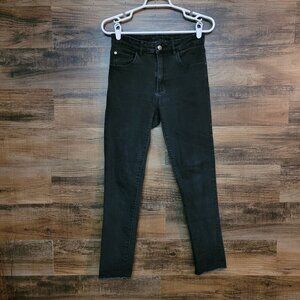 ZARA Z1975 Jeans Size 6 Super High Rise Skinny Raw Hem Black Stretch Denim